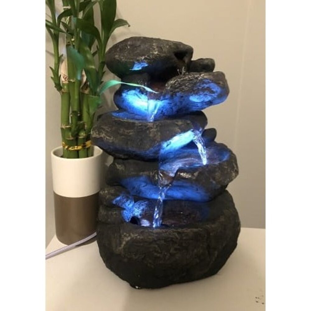 New Stacked Rocks 10.5 Inch Indoor Tabletop Water Fountain with LED Lights - Picture 1 of 1